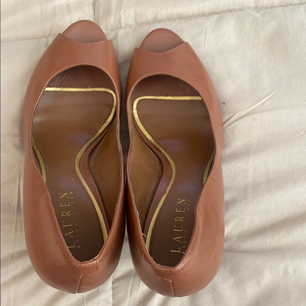 Lauren by Ralph Lauren Brown Peep Toe Women's Shoes